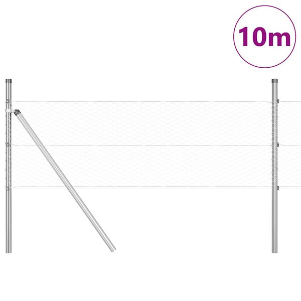 vidaXL Poste de Valla Plateado 10 x 0,5 m (malla de 25 mm) Acero