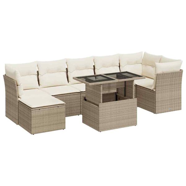vidaXL Set de sof&aacute;s de jard&iacute;n y cojines 8 piezas rat&aacute;n sint&eacute;tico beige