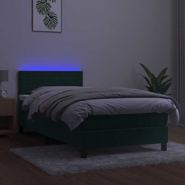 vidaXL Cama box spring colch&oacute;n y LED terciopelo verde oscuro 100x200cm