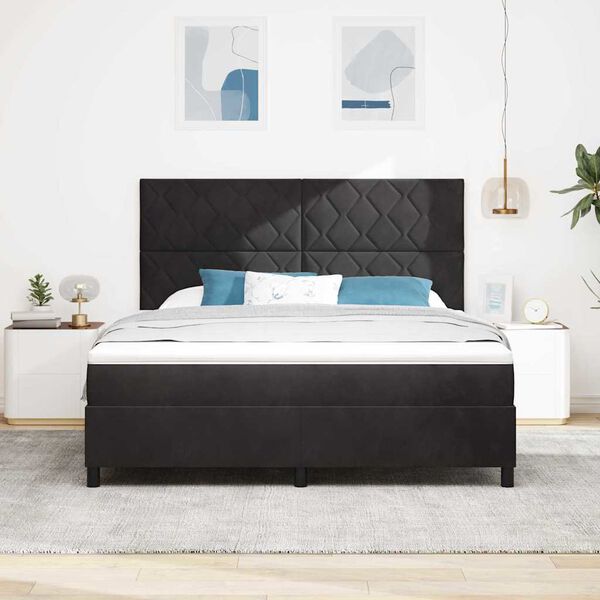 vidaXL Cama Box Spring LED con colch&oacute;n Negro 180 x 200 cm tela