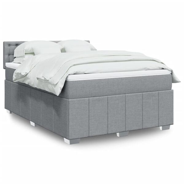 vidaXL Cama box spring con colch&oacute;n tela gris claro 140x200 cm