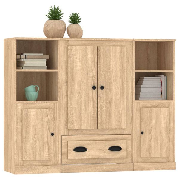 vidaXL Aparador alto 3 piezas madera contrachapada roble Sonoma