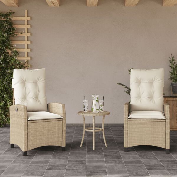 vidaXL Sillones reclinables de jard&iacute;n con cojines beige 2 uds rat&aacute;n PE