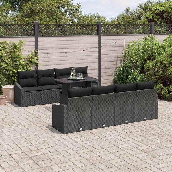 vidaXL Conjunto de sof&aacute; de jard&iacute;n 7 pcs Negro rat&aacute;n sint&eacute;tico