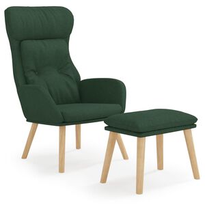 vidaXL Sill&oacute;n de relax con taburete tela verde oscuro