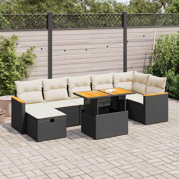 vidaXL Set de muebles de jard&iacute;n 5 pzas y cojines rat&aacute;n sint&eacute;tico negro