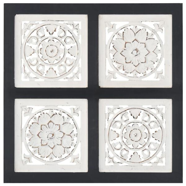 vidaXL Panel de pared tallado a mano MDF negro y blanco 40x40x1,5 cm