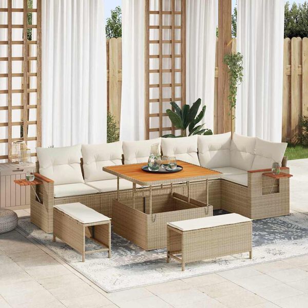 vidaXL Conjunto de sof&aacute;s de jard&iacute;n con coj&iacute;n 11 pcs Beige y Crema