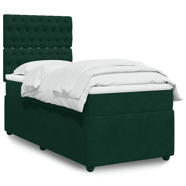 vidaXL Cama box spring con colch&oacute;n terciopelo verde oscuro 100x200 cm