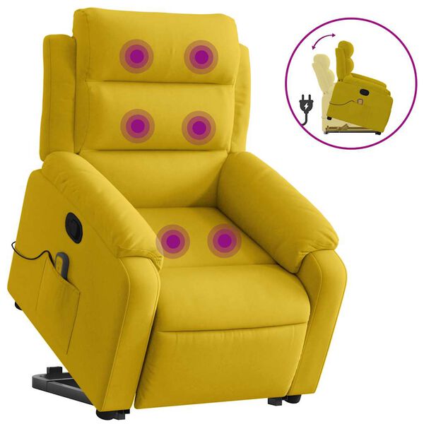 vidaXL Sill&oacute;n reclinable de masaje elevable terciopelo amarillo