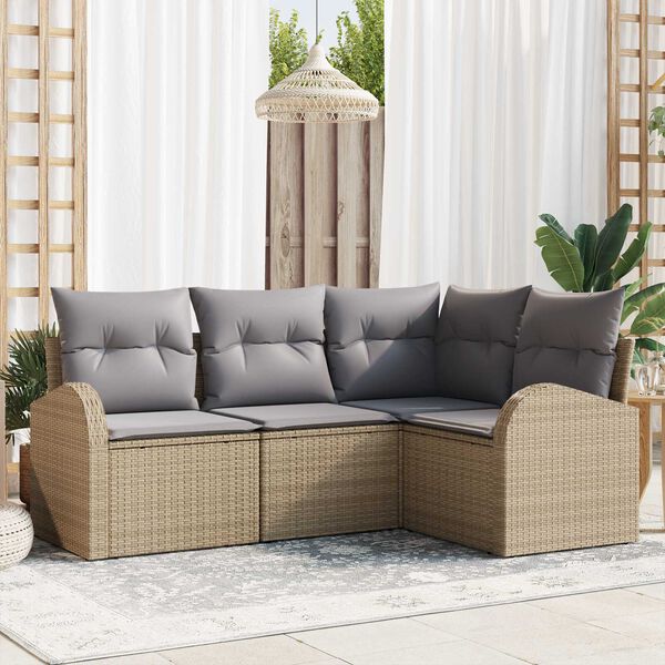 vidaXL Conjunto de sofá de jardín Beige ratán sintético