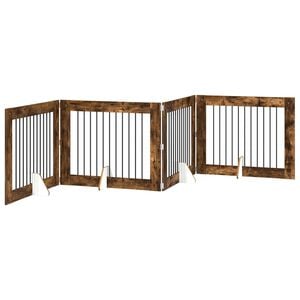 vidaXL Puerta para perros plegable con soportes 4 pcs Roble Ahumado