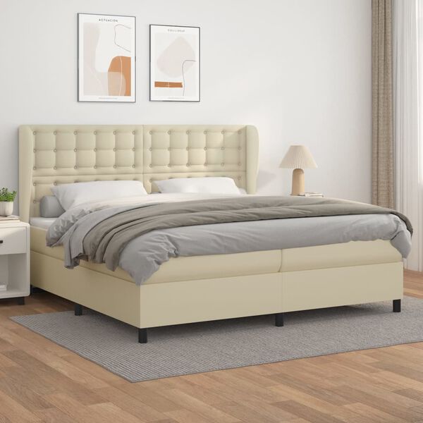 vidaXL Cama box spring con colch&oacute;n cuero sint&eacute;tico crema 200x200 cm