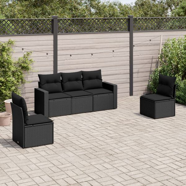 vidaXL Set de muebles de jardín 5 pzas y cojines ratán sintético negro