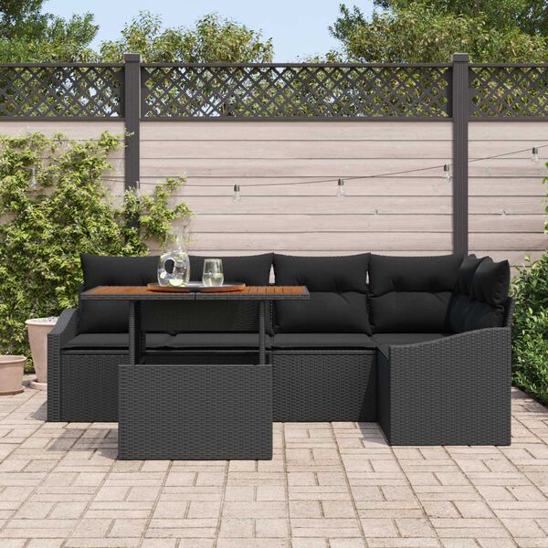 vidaXL Conjunto de sof&aacute; de jard&iacute;n 6 pcs Negro Polirat&aacute;n