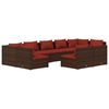 vidaXL Set muebles de jard&iacute;n 9 piezas y cojines rat&aacute;n sint&eacute;tico marr&oacute;n