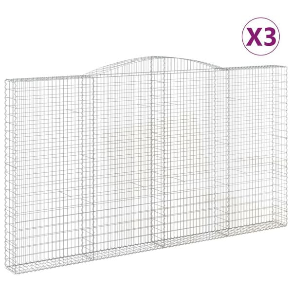 vidaXL Cestas de gaviones 3 uds forma de arco hierro 400x30x220/240 cm