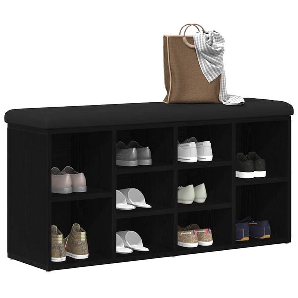vidaXL Banco para zapatos con estante Roble Negro 102 x 32 x 50 cm