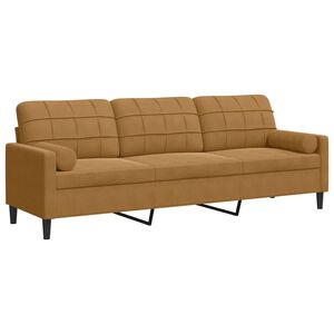vidaXL Sof&aacute; de 3 plazas con cojines terciopelo marr&oacute;n 210 cm