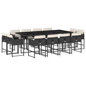vidaXL Set comedor de jard&iacute;n con cojines 13 pzas rat&aacute;n sint&eacute;tico negro