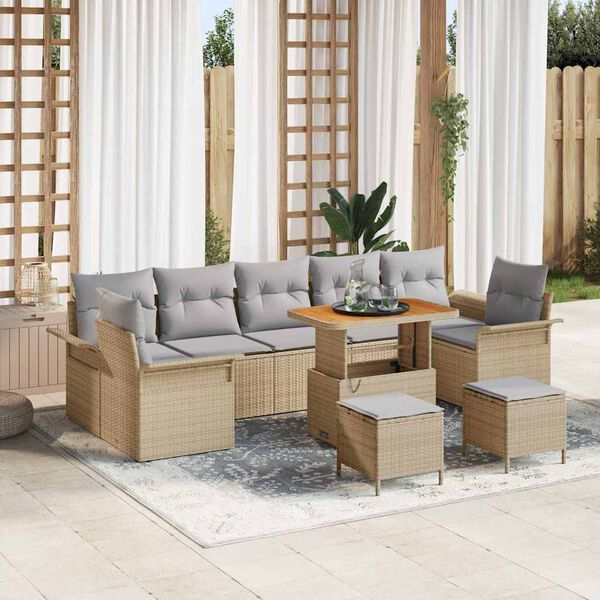 vidaXL Conjunto de sofá de jardín 10 pcs Beige ratán sintético