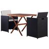vidaXL Mesa y sillas de jard&iacute;n 3 pzas poli rat&aacute;n y madera acacia negro