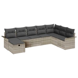 vidaXL Conjunto de sof&aacute; de jard&iacute;n 8 pcs Gris Claro rat&aacute;n sint&eacute;tico