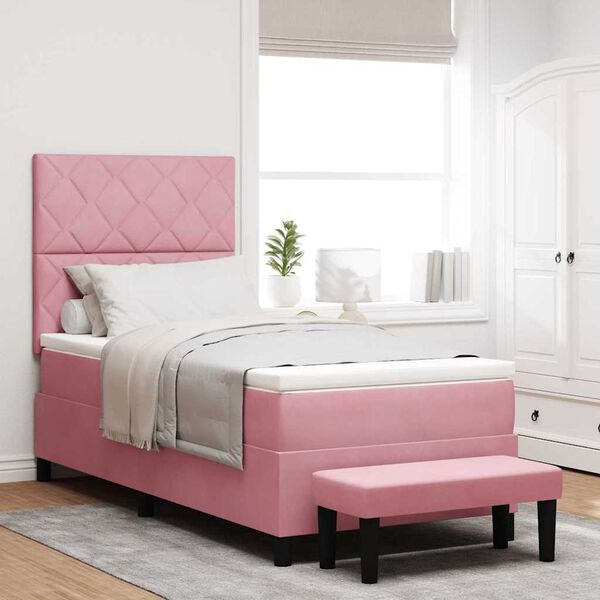 vidaXL Cama tipo Box Spring con colch&oacute;n Rosa 100 x 200 cm Terciopelo