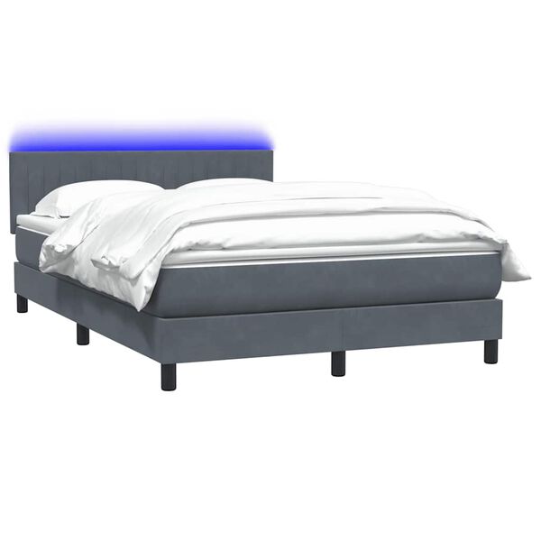 vidaXL Cama box spring con colch&oacute;n y LED terciopelo gris oscuro 140x220 cm