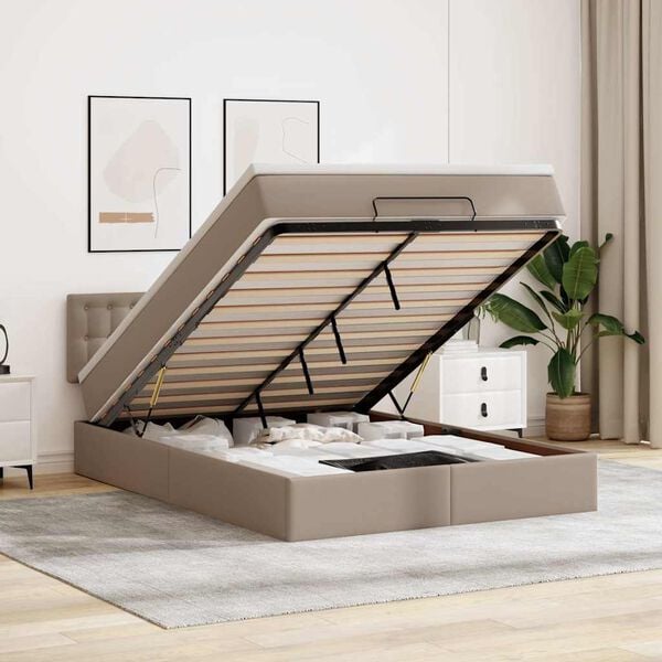 vidaXL Cama otomana colch&oacute;n LED cuero sint&eacute;tico capuchino 140x200cm