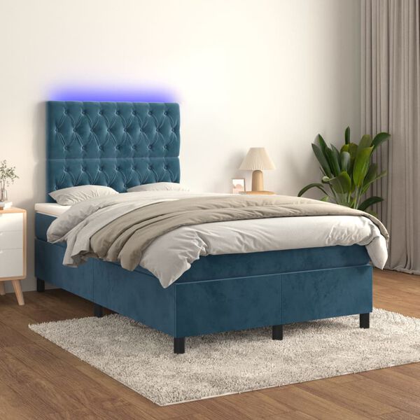 vidaXL Cama box spring colch&oacute;n y LED terciopelo azul oscuro 120x200 cm