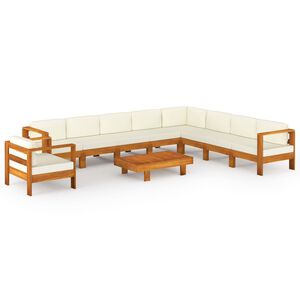 vidaXL Conjunto de jardín de 10 piezas con cojines, 100 x 60 cm, madera de acacia