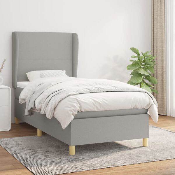 vidaXL Cama box spring con colch&oacute;n tela gris claro 100x200 cm