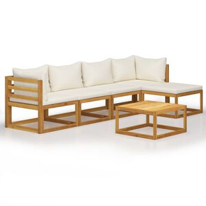 vidaXL Muebles de jard&iacute;n 6 pzas cojines crema madera maciza de acacia