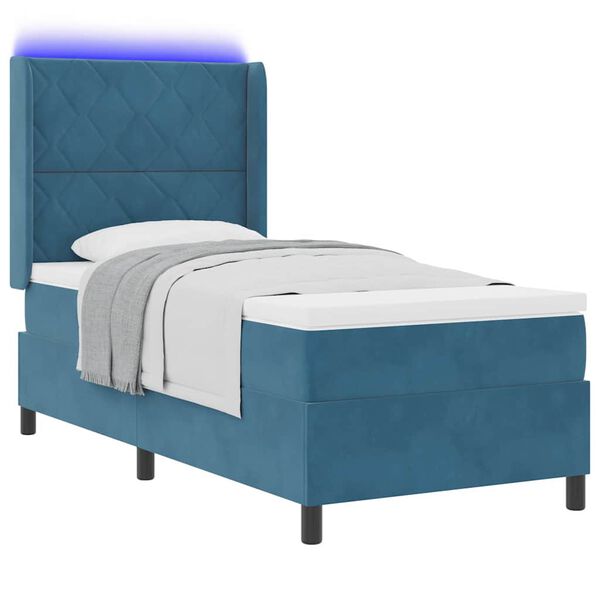 vidaXL Cama tipo Box Spring con colch&oacute;n Azul 90 x 190 cm Terciopelo