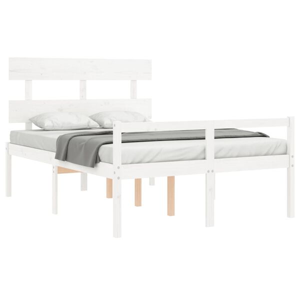 vidaXL Cama para personas mayores con cabecero madera maciza blanco