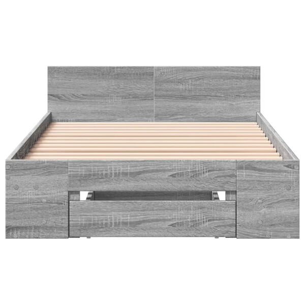 vidaXL Cama con caj&oacute;n madera de ingenier&iacute;a gris Sonoma 90x190 cm