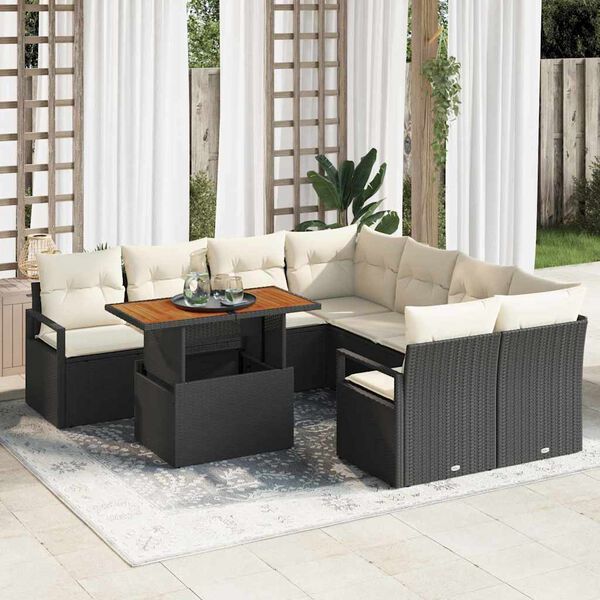 vidaXL Conjunto de Comedor de Jard&iacute;n con coj&iacute;n 9 pcs Negro y crema