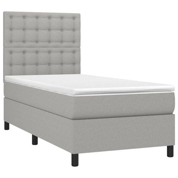 vidaXL Cama box spring con colch&oacute;n tela gris claro 90x190 cm
