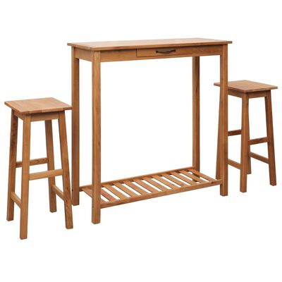 vidaXL Set de mesa y sillas de bar 3 piezas madera maciza de roble