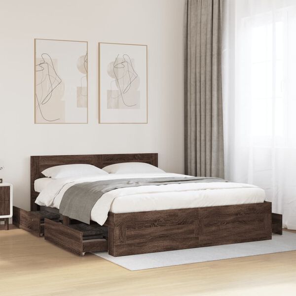 vidaXL Cama con cabecero madera de ingenier&iacute;a marr&oacute;n roble 160x200 cm