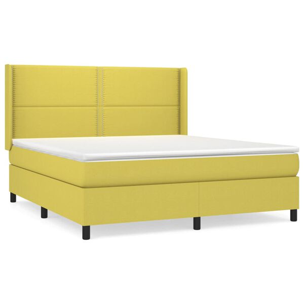 vidaXL Cama box spring con colch&oacute;n tela verde 180x200 cm