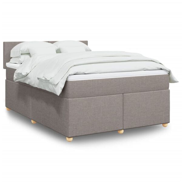 vidaXL Cama box spring con colchón tela gris taupe 140x200 cm