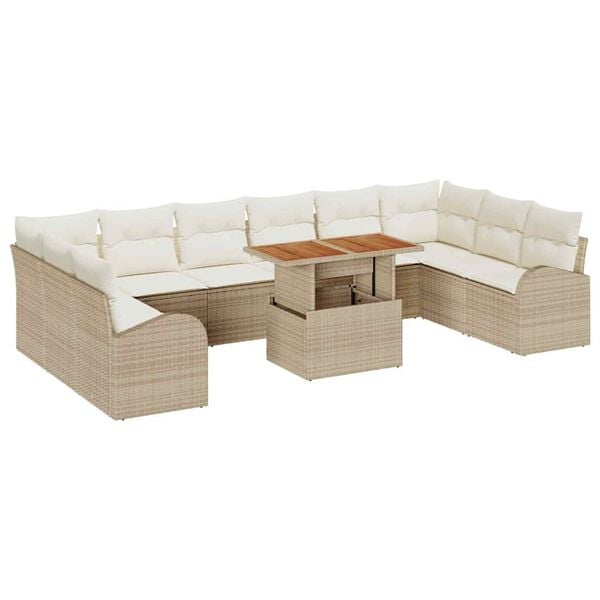 vidaXL Conjunto de sof&aacute; de jard&iacute;n 11 pcs Beige Polirat&aacute;n