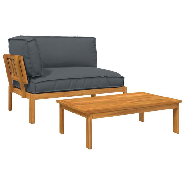vidaXL Juego de Sof&aacute; con coj&iacute;n 2 pcs Antracita Madera de Acacia S&oacute;lida
