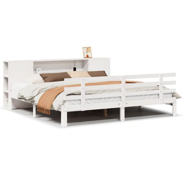 vidaXL Cama con estantería sin colchón madera maciza blanca 180x200 cm