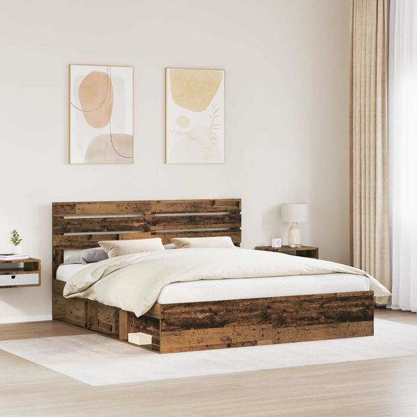 vidaXL Estructura de cama con cabecera Madera vieja 200 x 200 cm