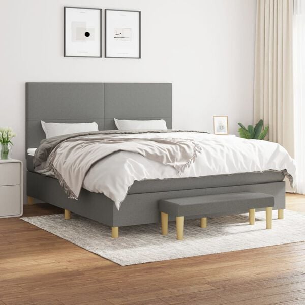 vidaXL Cama box spring con colch&oacute;n tela gris oscuro 180x200 cm