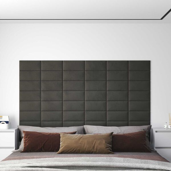vidaXL Cabecero de Pared 12 pcs Gris oscuro 30 x 15 cm Terciopelo