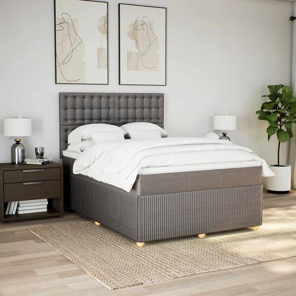 vidaXL Cama box spring con colch&oacute;n tela gris taupe 140x200 cm